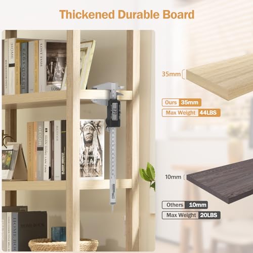 SICOTAS 5-Tier Rattan Boho Bookshelf with Doors - Tall Farmhouse Storage Bookcase for Living Room, Bedroom, and Office SICOTAS