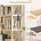 SICOTAS 5-Tier Rattan Boho Bookshelf with Doors - Tall Farmhouse Storage Bookcase for Living Room, Bedroom, and Office SICOTAS