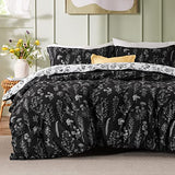Bedsure Queen Comforter Set - Black Bed Set, 3 Pieces Cute Floral Bedding, 1 Soft Reversible Botanical Flowers Comforter and 2 Pillow Shams Bedsure
