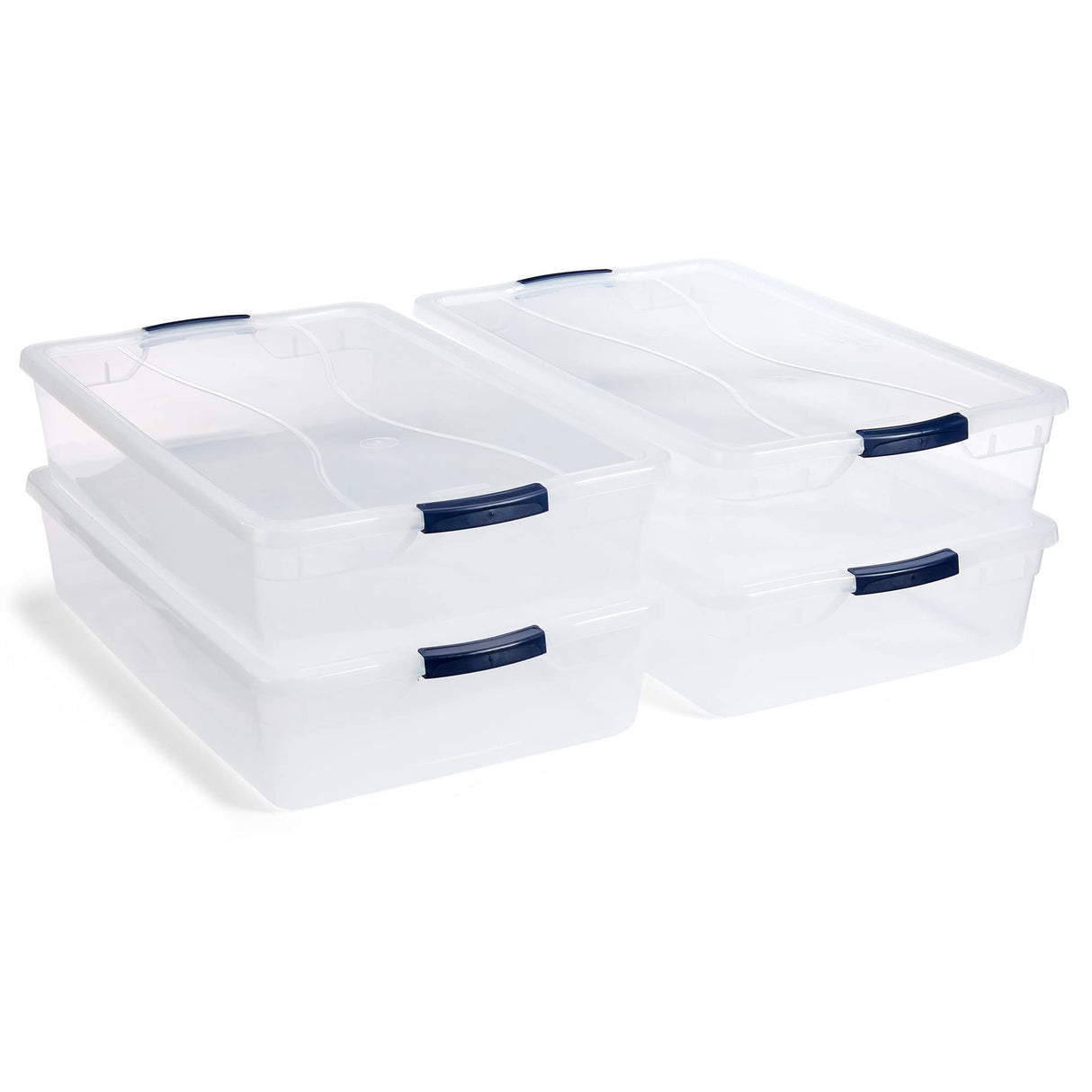 Rubbermaid Cleverstore 42 Quart Stackable Plastic Storage Bin with Lids for Garage, Closet, and Classroom, Clear, 4 Pack Rubbermaid