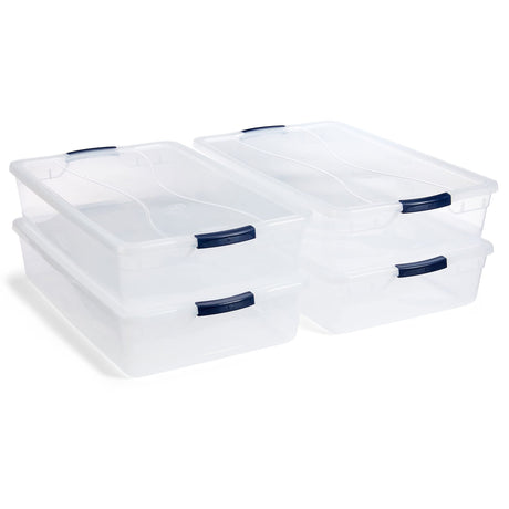 Rubbermaid Cleverstore 42 Quart Stackable Plastic Storage Bin with Lids for Garage, Closet, and Classroom, Clear, 4 Pack Rubbermaid