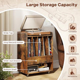 Giantex Record Player Stand, Rolling Turntable Stand with Drawer & Lockable Wheels, Record Player Table Holds Up to 150 Albums, Vinyl Record Storage for Living Room Bedroom, Rustic Brown Giantex