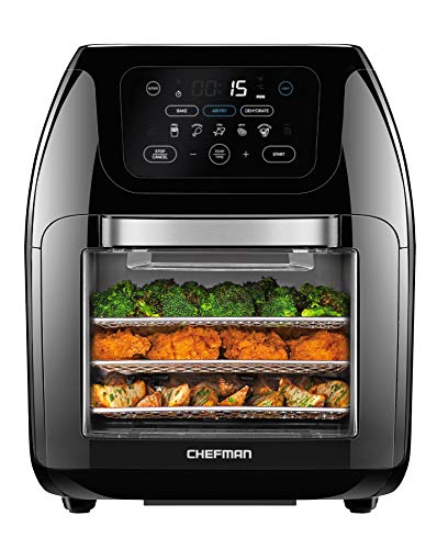 CHEFMAN Multifunctional Digital Air Fryer+ Rotisserie, Dehydrator, Convection Oven, 17 Touch Screen Presets Fry, Roast, Dehydrate, Bake, XL 10L Family Size, Auto Shutoff, Large Easy-View Window, Black Chefman