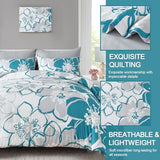 Anibedding Teal Floral Comforter Set King Size 7 Piece, Teal Blue Flower Bed in a Bag, Elegant Botanical Floral Comforter Soft Microfiber Complete Bedding Set for All Season, (Teal, 104"x90") Anibedding