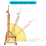 Professional H-Frame Studio Easel, Beech Wood, Height-Adjustable with Wheels, Storage Box, 73-Inch Canvas Capacity (Nature) Generic