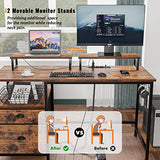 Furologee Computer Desk with Drawer and Power Outlets, 47" Office Desk with 2 Monitor Stands and Fabric File Cabinet, Writing Gaming Table with Shelves and 2 Hooks for Home Office, Rustic Brown Furologee