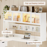 SEDETA 68.9" Standing L Shaped Gaming Desk, Office Computer Desk with Storage Hutch and Drawers, Stand Up Corner Desk with Pegboard & Led Lights for Home Office, White SEDETA