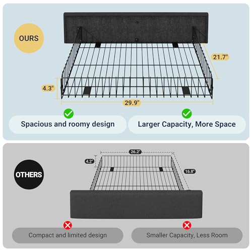 Allewie Upholstered Full Size Platform Bed Frame with 4 Storage Drawers and Headboard, Diamond Stitched Button Tufted, Mattress Foundation with Wooden Slats Support, No Box Spring Needed, Dark Grey Allewie