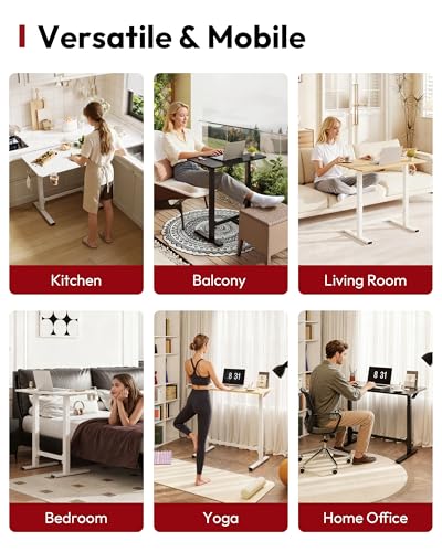 SANODESK Mobile Workstation Standing Desk with Gas-Spring Lift, Rolling Desk Adjustable Height, One-Piece Desktop Workstation with Wheels，Walking Pad & Treadmill Compatible, Portable Home Office Desk SANODESK