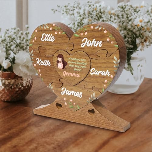 6" Personalized Wooden Heart Puzzle Made of Solid Oak, Custom Wooden Family Puzzle with Names (Design 1) - WoodArtSupply