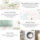 ALEISSEL Natural Cotton 3pcs Botanical Comforter Sets King Size-Green Comforter with Luxurious Tan & Gray Leaves on White, Reversible Lightweight Floral Bedding Sets(King 104"×90") ALEISSEL