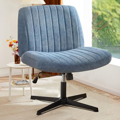 NEWBULIG Wide Seat Home Office Desk Chair Armless, Cross Legged Ergonomic Chair for Bedroom or Study, Adjustable Height Swivel Vanity Chair Without Wheels, Comfy Office Chair
