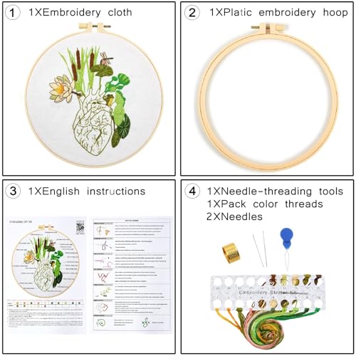 Crafmanoe Embroidery Kits for Beginners Adults, Heart Embroidery Starter Kits Counted Cross Stitch Kits for Beginners Adults Hobbies Set for Women, Embroidery Fabric, Thread, Hoops, and Video Tutorial