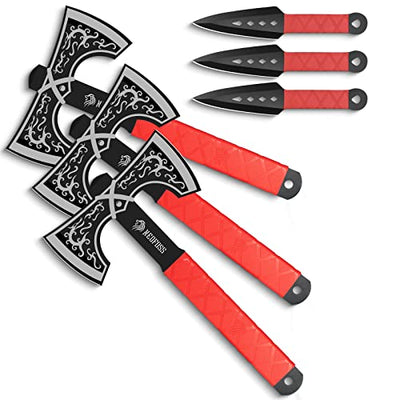 NedFoss Throwing Knife and Throwing Axe Set with Double Bit Design, Throwing Products Pack of 6, Viking Style Throwing Axes for Axe Throwing Game, 11.6" Throwing Knives and Tomahawks with Red Rubber