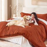 Andency King Size Comforter Set Burnt Orange, 3 Pieces Boho Terracotta Soft Lightweight Bedding Comforter Sets, Rust Tassel All Season Bed Set (104x90In Comforter & 2 Pillowcases) Andency