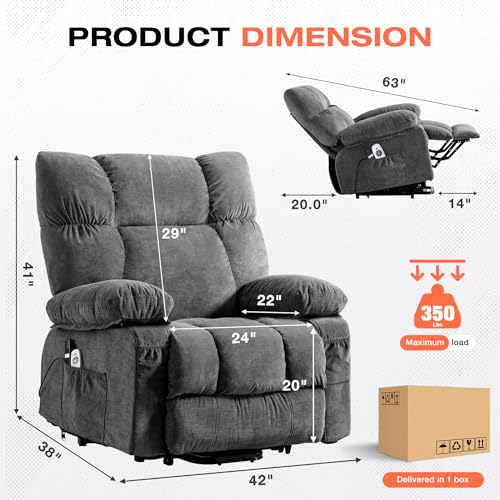 MAHOMICO Power Lift Recliner Chair for Elderly with Vibration Massage and Lumbar Heating, Electric Lift Recliner Sofa with USB Charging Port and Side Pocket for Living Room Comfort
