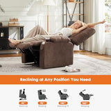 Sweetcrispy Power Lift Recliner Chair with Vibration Massage and Heat for Adults, Ergonomic Overstuffed Breathable Fabric Reclining Chair with Side Pockets, Remote Control, Living Room, Bedroom, Brown