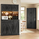 Dripex 71" Corner Cabinet Black, Farmhouse Kitchen Pantry Cabinet with Doors Storage & Adjustable Shelves, Tall Corner Storage Cabinet with LED Light, Food Pantry for Living Room, Dining Room Dripex