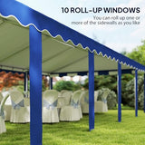 Outsunny 16.5' x 33' Party Tent, Heavy Duty Large Outdoor Canopy Tent Shelter with Removable Sidewalls, 10 Windows and 2 Doors, Tents for Parties, Wedding, Events, BBQ Grill, White and Blue Outsunny