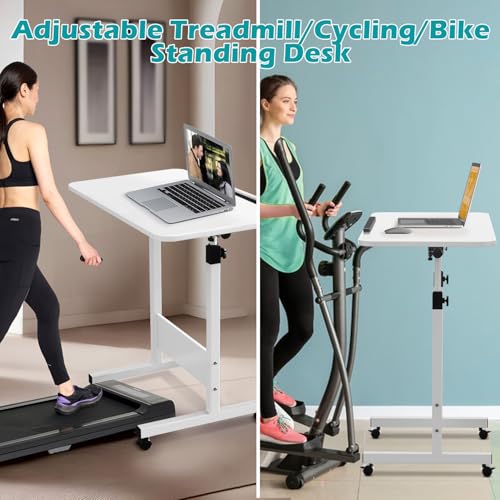 ZHIDIAN Tiltable Foldable Standing Desk Adjustable Height, Portable Computer Desk with Wheels, Mobile Sit Stand Small Rolling Laptop Table for Walking Pad, Bike Trainer, White ZHIDIAN