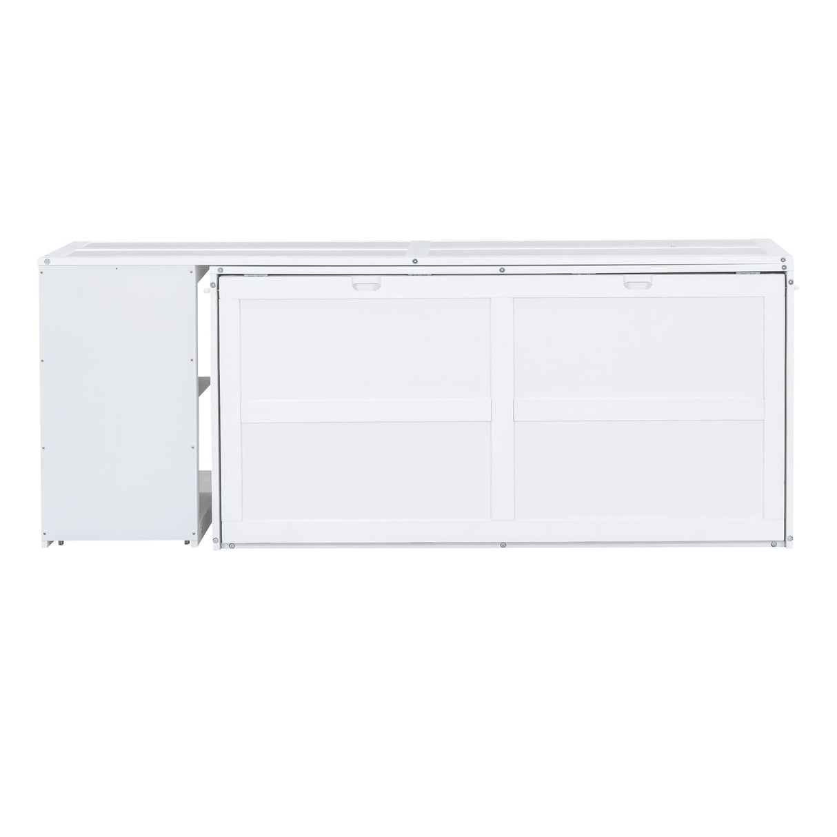 Merax Queen Size Murphy Bed with Rotable Desk, Space-Saving Design Wall Cabinet Bed Frame with Storage Shelves for Bedroom and Guest Room, No Box Spring Required, White Merax