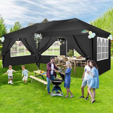 COBIZI Canopy 10x20 Pop Up Canopy Tent with 6 Sidewalls Party Tents for Parties Weddings Backyard Waterproof Outdoor Commercial Event Tent with Stakes, Ropes, Black COBIZI