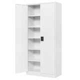White Storage Cabinet with Locking Doors, 72" Tall Metal Cabinet with 5 Adjustable Shelves for Pantry, Office, Locking 2 Door File Storage Cabinets, 18" Deep Home Office Kitchen Pantry Cabinets MIIIKO