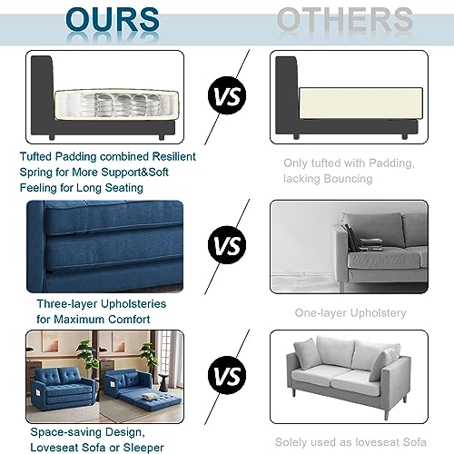 VINGLI Upgraded Loveseat Sleeper, 53.5" W 80" L Convertible Sofa Bed Couch Futon Couches for Living Room, Folding Couch Bed for Small Spaces, Foldable Floor Gaming Sofa Bed for Basement, Navy Blue VINGLI