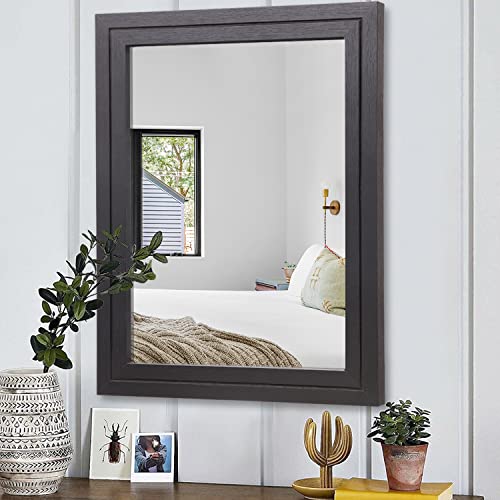 AAZZKANG Mirrors for Wall Black 20"x16" with Wooden Frame Rustic Wall Mirror Decorative Rectangle Mirror for Bedroom Bathroom Living Room - WoodArtSupply