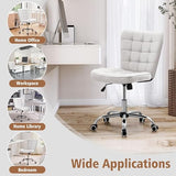 Yaheetech Armless Desk Chair Modern Tufted Office Chair Faux Leather Upholstered Computer Chair with Adjustable Seat Height and Rolling Wheels for Home/Office, White Yaheetech