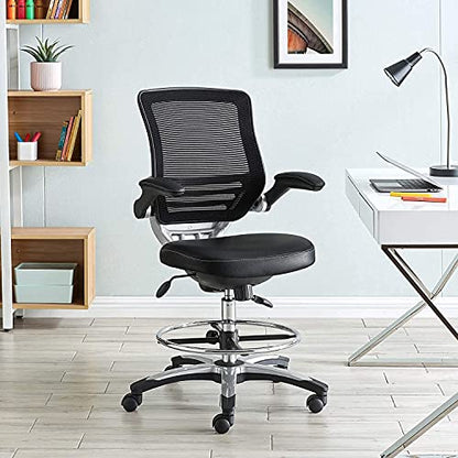 Modway Edge Drafting Chair - Reception Desk Chair - Flip-Up Arm Drafting Chair in Black