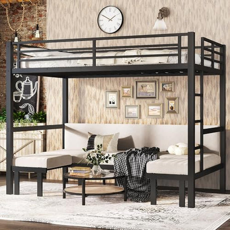 Bellemave Twin XL Over Twin XL Futon bunk Bed, Lower bunk can be Pulled Out in Three Sections, Loft Bed with Sofa for Teens, Adults, Bedroom, Black Bellemave