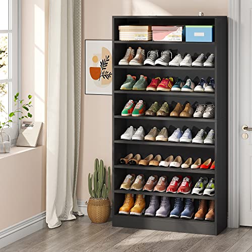 Tribesigns Shoe Cabinet, 9 Tiers 40-45 Pairs Heavy Duty Wood Freestanding Shoe Storage Cabinet, 70.8'' Tall Shoe Cabinet with Open Storage for Entryway, Black Tribesigns