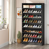 Tribesigns Shoe Cabinet, 9 Tiers 40-45 Pairs Heavy Duty Wood Freestanding Shoe Storage Cabinet, 70.8'' Tall Shoe Cabinet with Open Storage for Entryway, Black Tribesigns