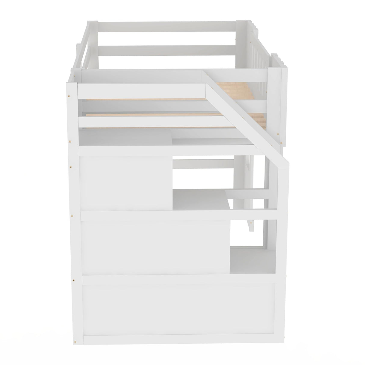 Harper & Bright Designs White Twin Low Loft Bed with Storage Staircase and Windows Harper & Bright Designs