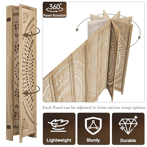 WelFurGeer Handcrafted Carved Wooden Room Divider Screen, Folding Privacy Screen for Room Separation, Decorative Room Dividers, 360° Adjustable Folding Panels for Privacy, Home, Office & Patio WelFurGeer