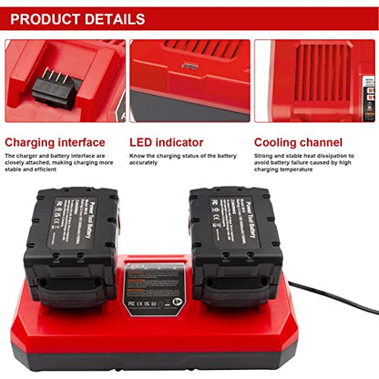 Dual Battery Charger Replace for M18 Milwaukee 6A Rapid Lithium Charger to Charge 14.4V-18V XC Lithium-ion Battery 48-59-1890 48-59-1812 48-11-1850 48-11-1820 48-11-1835 48-59-1802 - WoodArtSupply