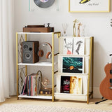INHABIT UNION Record Player Stand, Turntable Stand with 3-Tier Vinyl Storage, Vinyl Record Stand Storage up to 200+ Albums,Vinyl Display Holder Shelf for Living Room,Bedroom(Glod White) INHABIT UNION