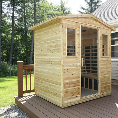 Kanlanth Outdoor Infrared Sauna with Red Light Therapy, 4 Person 2050watt Canadian Hemlock Wood Personal Sauna Room for Indoor Home, with Blue-Tooth, 4 Chromo Therapy Lighting, Control, Cup Holder Kanlanth