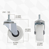 M6 Threaded Stem Caster Wheels, 2 Inch PVC Silent, No Noise and No Scratch Castor Wheels, Replacement for Tiny Shelving, Slide Storage Cart for Office, Kitchen & Laundry Room, Set of 2 Brake 2 Swivel AXL
