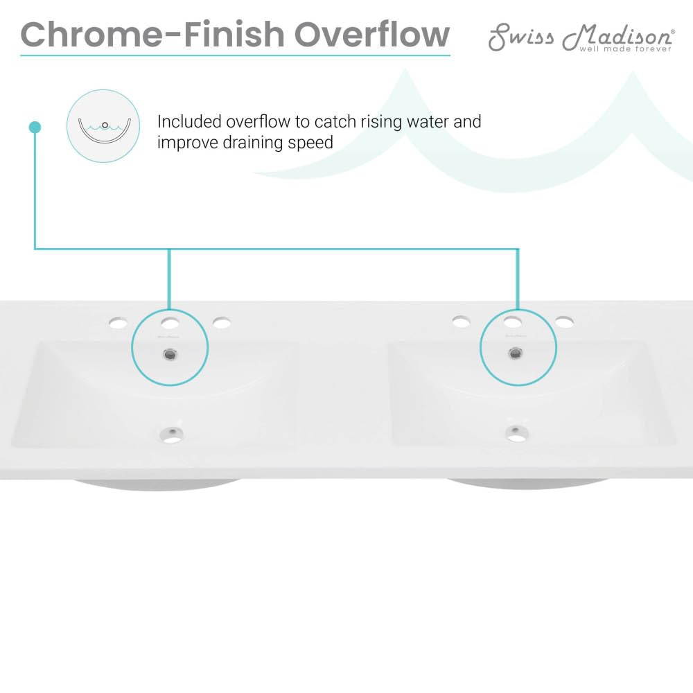 60" Vanity Top Bathroom Sink with 3 Holes Swiss Madison