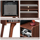 Lerliuo Record Player Stand with 4 Cabinet Holds Up to 220 Albums, Large Turntable Stand with Beech Wood Legs, Mid-Century Record Player Table,Walnut Vinyl Holder Storage Shelf for Bedroom Living Room Lerliuo