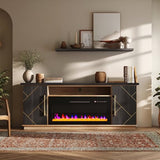 BELLEZE 68“ Fireplace TV Stand for TV's Up to 75", Elegant Entertainment Center with 36" Electric Fireplace Heater, Storage Media Console with Drawers & Open Shelves for Living Room (Espresso Black) BELLEZE