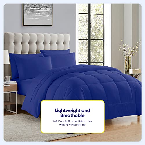 Sweet Home Collection 5 Piece Comforter Set Bag Solid Color All Season Soft Down Alternative Blanket & Luxurious Microfiber Bed Sheets, Royal Blue, Twin Sweet Home Collection