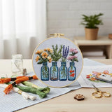 FRANDEK DIY Four Vase Bouquets Embroidery Kit for Beginner, Stamped Handicraft Needlework Set, Full Thread Palette with Needles & Fabric for Adults, Artisan Handmade Home Decor Gift
