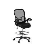 HYLONE Drafting Chair Tall Office Chair High-Back Mesh Standing Desk Stool with Adjustable Footrest Ring and Flip-Up Arms (Black) HYLONE