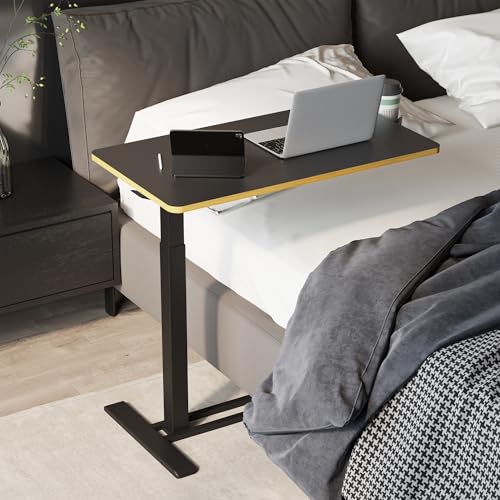SANODESK Medical Adjustable Overbed Bedside Table with Hidden Casters, Pneumatic Mobile Laptop Computer Standing Desk Cart with Tray, Hospital and Home Use(31.5" W x 17.7" D, Black) SANODESK