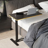 SANODESK Medical Adjustable Overbed Bedside Table with Hidden Casters, Pneumatic Mobile Laptop Computer Standing Desk Cart with Tray, Hospital and Home Use(31.5" W x 17.7" D, Black) SANODESK