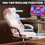 SUKIDA Plush Fabric Gaming Executive Office Chair, Ergonomic High-Back Computer Desk Chair with Large Adjustable Lumbar Support, Headrest and Linked Armrests for Long Hours Sitting Task Chair, Pink SUKIDA