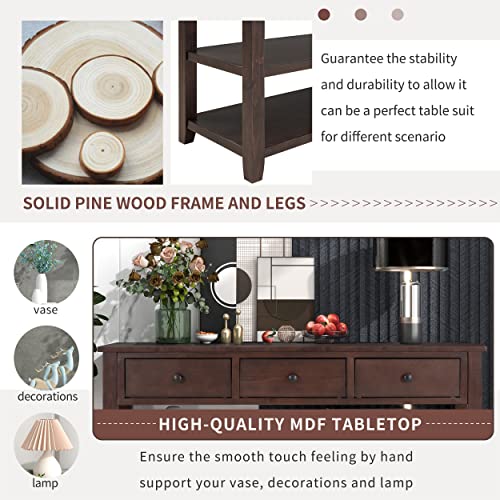 Knocbel Long Console Table with 3 Storage Drawers and Double Bottom Open Shelves, Wooden Sofa Tables for Entryway Hallway Foyer, 50" W x 16" D x 30" H,Espresso Knocbel